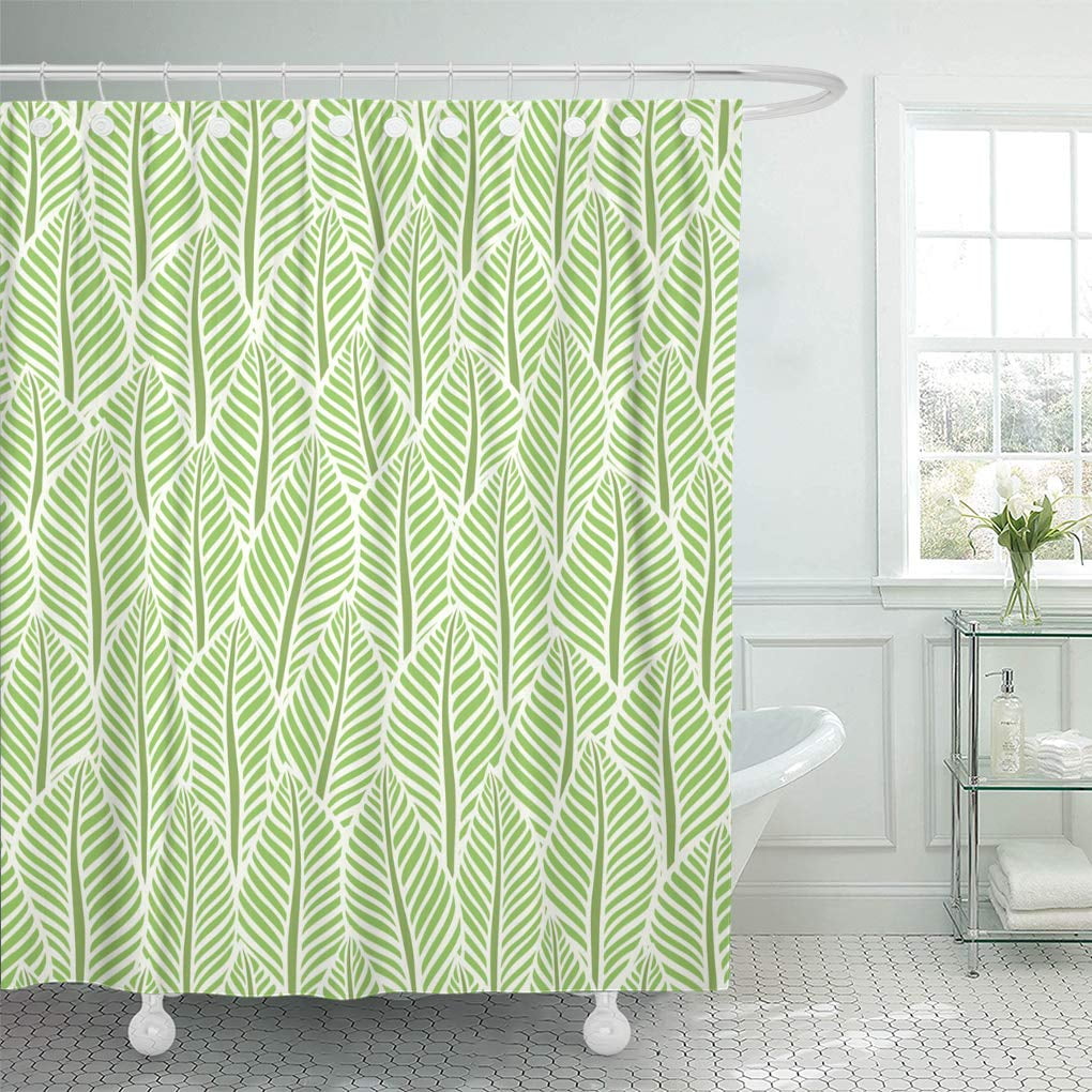 KSADK Palm Green Leaf of Leaves Pattern White Tree Grass Shower Curtain