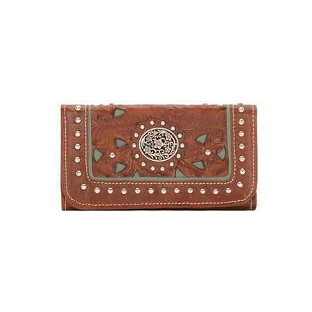 American West LCBT282 Lady Lace Ladies Tri-Fold Wallet, Antique Brown & Turquoise
