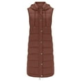 thumbnail image 5 of Women's Hooded Sleeveless Puffer Vest, Long Quilted Winter Coat, Lightweight Warm Vest, Casual Outdoor Wear, Mid-Length Down Vest Brown L, 5 of 6