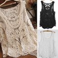 thumbnail image 3 of Women's Sleeveless Lace Tank Top Sexy Embroidery Hollow-out Floral Crochet Shirt, 3 of 6