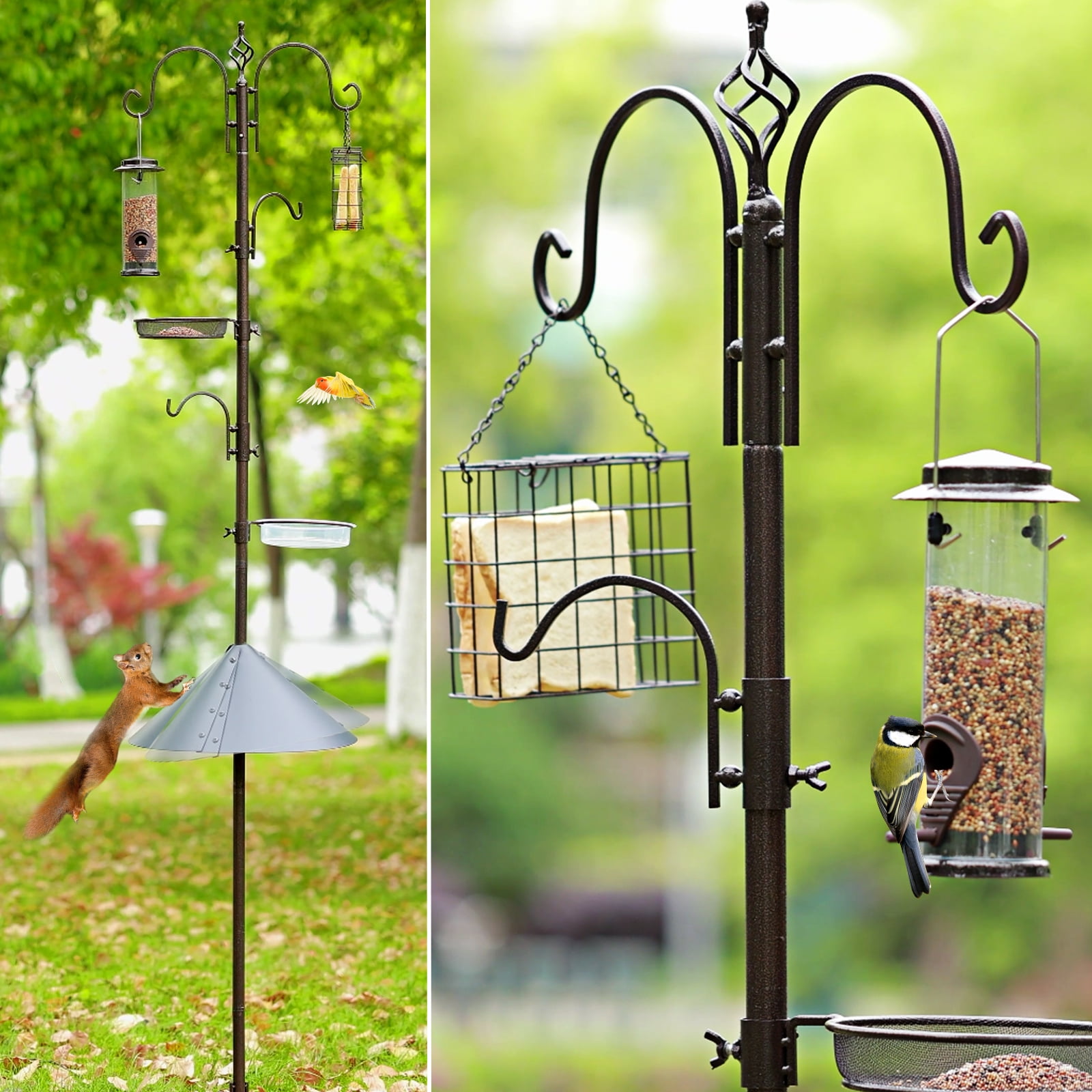 Urban Deco Bird Feeders Bird Feeding Station Kit Bird Feeding Pole Wild Bird Feeder Hanging Kit with Squirrel Guard Baffle Suet Cage Tube Bird Feeder Planter Hanger Multi Feeder for Attracting Birds