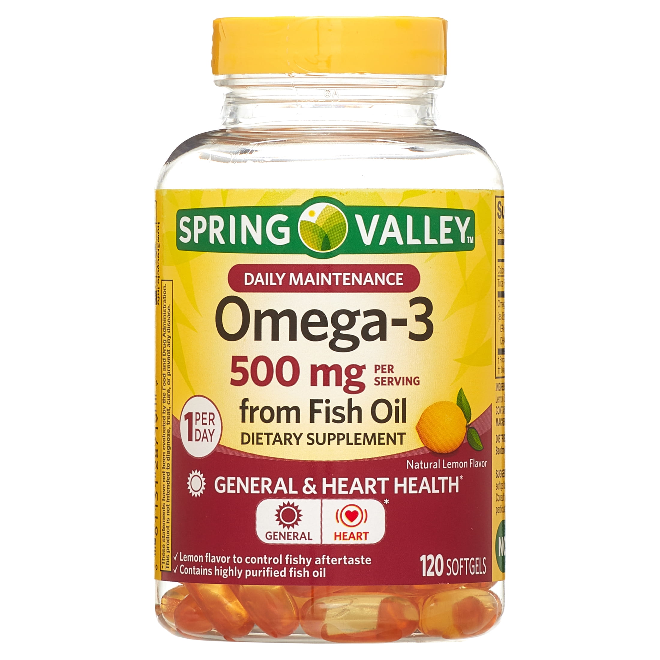 Spring Valley Omega-3 Fish Oil Dietary Supplement, 500 mg, 120 Count