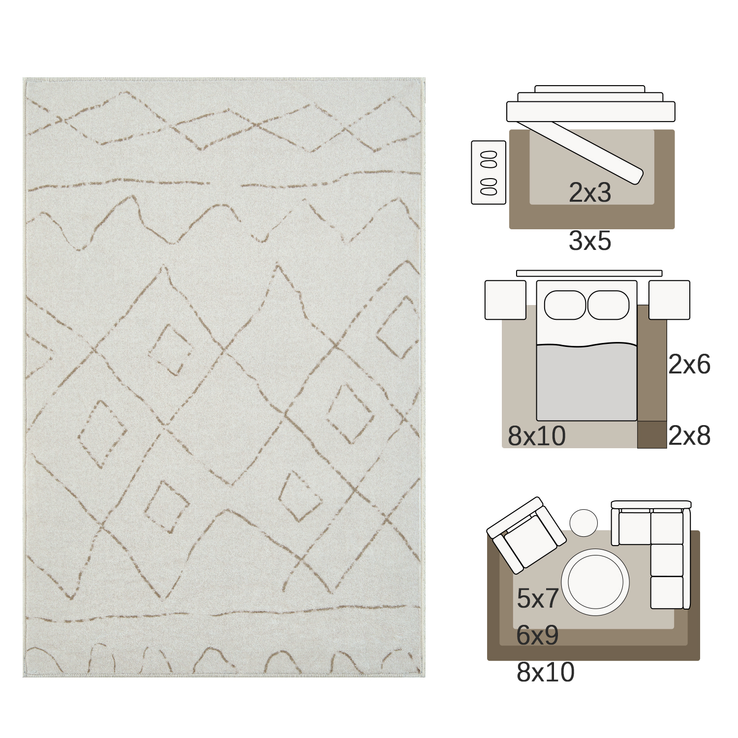 RUGKING 6x9 Area Rug Living Room Bedroom Washable Rug Boho Carpet Non Slip Taupe Mat for Dinning Room