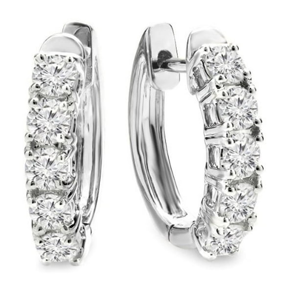 Dazzlingrock Collection 1.00 Carat (ctw) 10K Round White Diamond Ladies Huggies Hoop Earrings 1 CT, White Gold