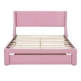thumbnail image 4 of Queen Size Storage Bed, Velvet Upholstered Platform Bed with a Big Drawer, Wooden Platform Bed with Upholstered Headboard and Wood Slats Support, No Box Spring Needed, for Bedroom/Apartment, Pink, 4 of 7