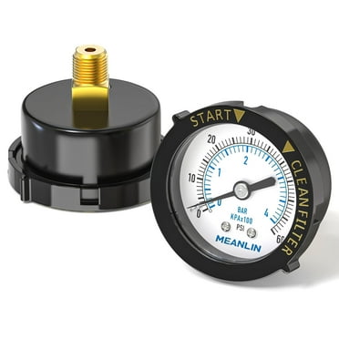 MEANLIN MEASURE 0~60Psi Plastic Frame 1/4" NPT Start and Clean Filter Pressure Gauge，Suitable for Swimming Pool, spa, Aquarium，Center Back Mount