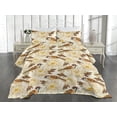 thumbnail image 2 of Ambesonne Birds and Nature Quilted Coverlet 3 Pcs, Boho Asian Floral, Queen Size, Amber Cream Chocolate, 2 of 4