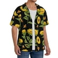 thumbnail image 4 of Balery Bees and Sunflowers Men's Casual Button Down Shirt Short Sleeve Textured Summer Cuban Beach Shirts-Medium, 4 of 7