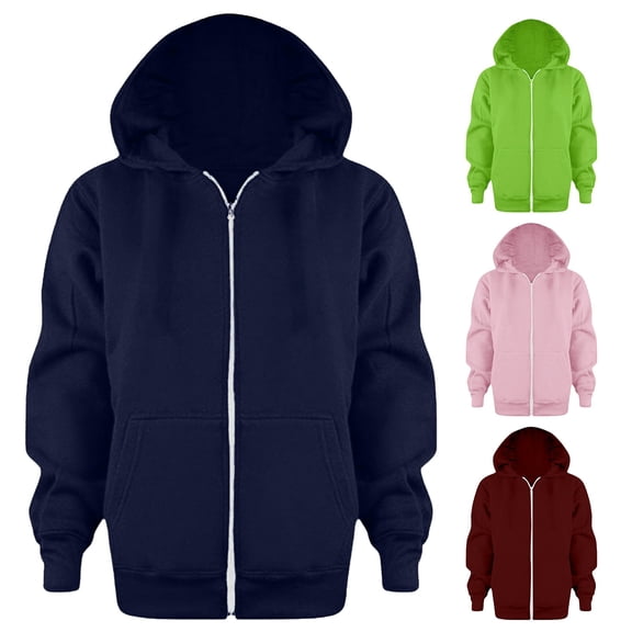 RTKFRFLM Kids Classic Zip-up Hoodie Solid Color Hooded Jacket Green 11-12 Years