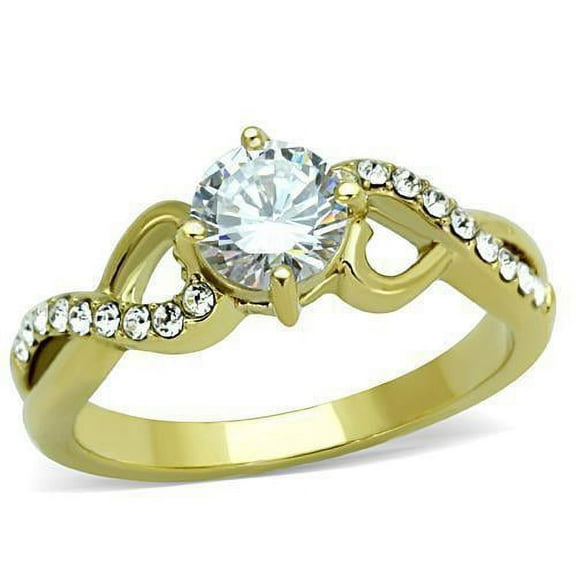 Womens Gold Ring 316L Stainless Steel Anillo Color Oro Para Mujer Ninas Acero Inoxidable with AAA Grade CZ in Clear Elizabeth