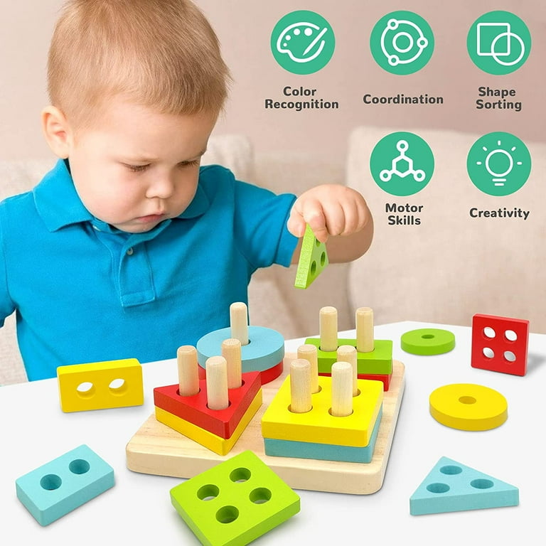 Rolimate Educational Toy Toddler Toy For 2 3 4+ Years Old Boy Girl Wooden Puzzle Shape Sorter Preschool Learning Toy Sensory Toy Montessori Developmental Sorting Stacking Toy For Toddlers Babies Kids