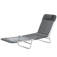 thumbnail image 1 of Folding Lounge Chair with 5-Level Adjustable Backrest and Pillow, Portable Steel Frame Sun Lounger with Quick-Dry Mesh, Dark Grey, for Patio, Poolside, Beach and Camping, 1 of 7