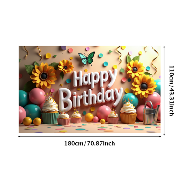 LUUFILx Happy Birthday Banner with Pink Floral and Origami Elements Party Backdrop Background Decors for Birthday Party Photography Props