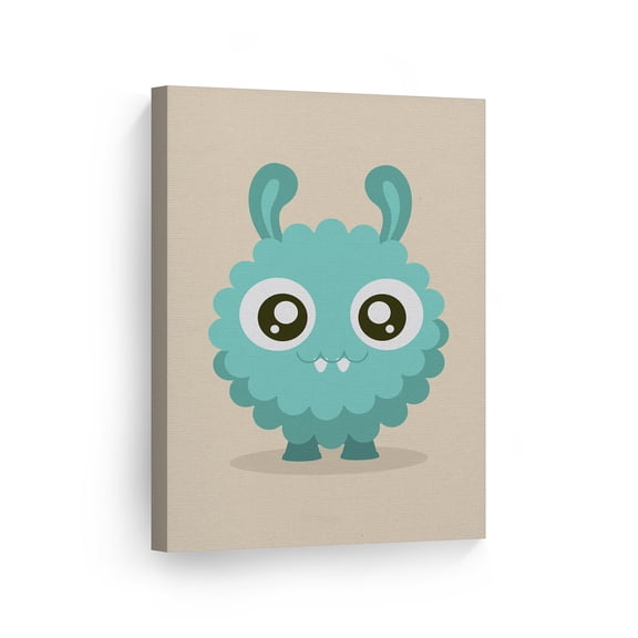 Smile Art Design Lovely Blue Monster Cream Background Canvas Wall Art Print Kids Room Decor Baby Room Decor Nursery Art Nursery Decor Ready to Hang Made in the USA 12x8