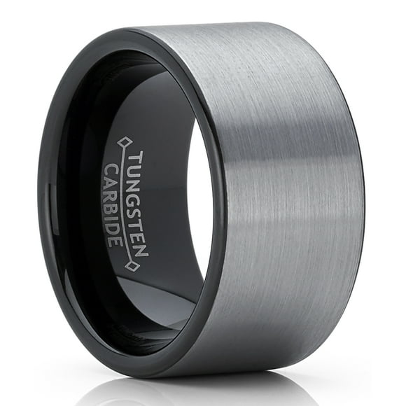 Men's Black Tungsten Carbide Pipe-Cut Wedding Band Engagement Ring Brushed Comfort Fit 12mm 9.5