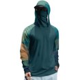 thumbnail image 2 of Men's Geometric Print Sun Hoodie With Built-In Face Mask And Thumbholes Featuring UPF 50+ Protection For Fishing Hiking Hunting Army Green L, 2 of 5
