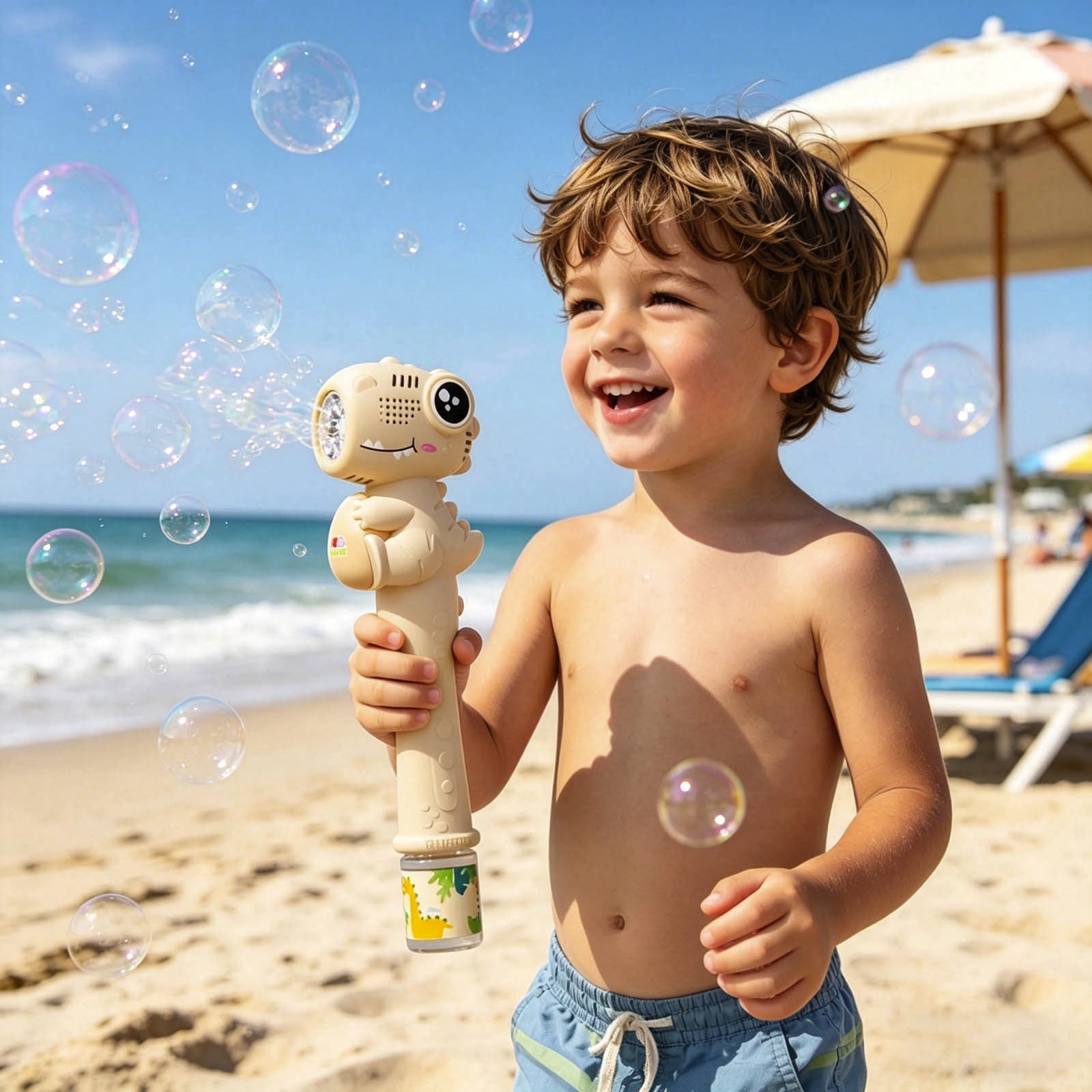 Gytml Dinosaur Bubble Wand Rechargeable Automatic Bubble Blower For Outdoor Parties & Summer Fun(Khaki-3.35X11.61 Inch)