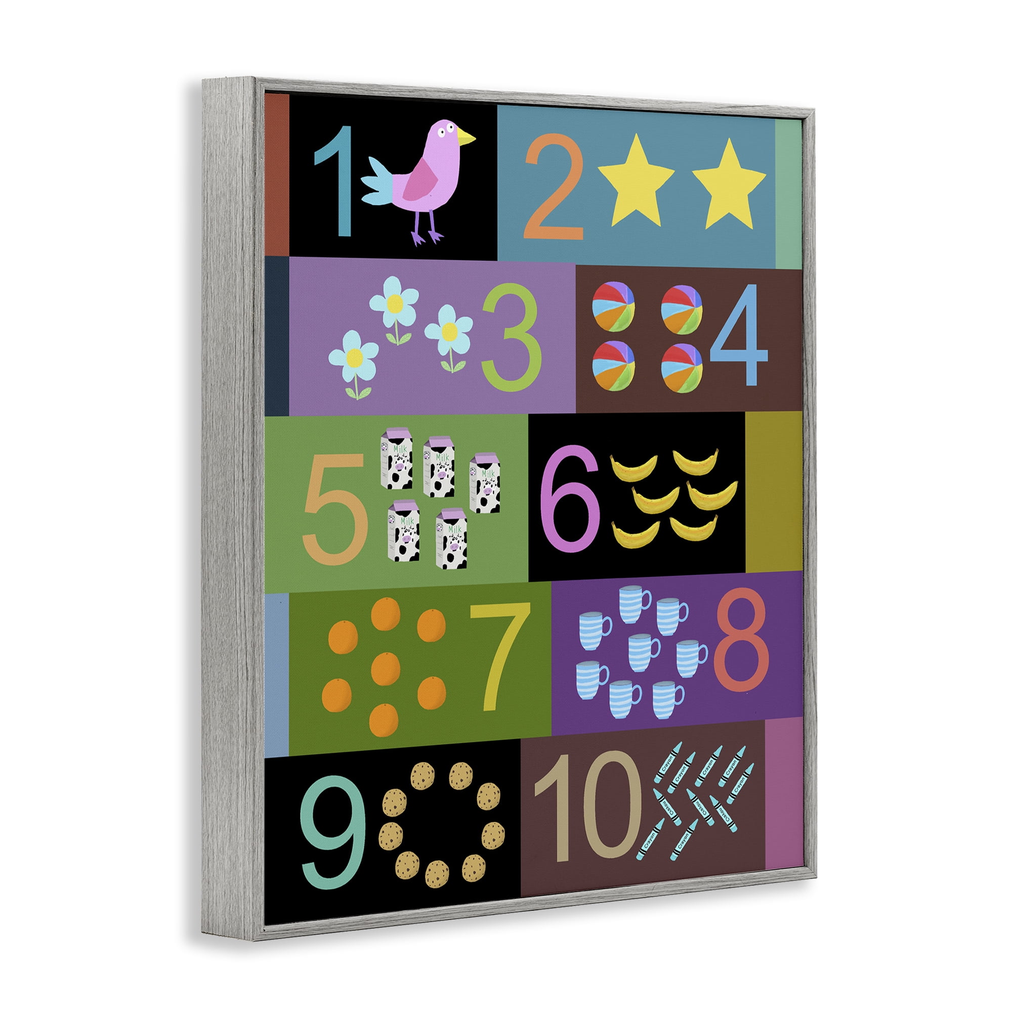 Learning To Count Chart Gray Framed Giclee Art, design by Carla Daly