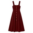 thumbnail image 4 of Gamivast Linen Dresses for Women Sleeveless Square Neck Button Front Maxi Dress with Pockets Casual A-Line Sundress Summer Vacation Beach Dress Wine M, 4 of 7