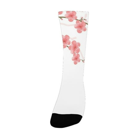 

House Decor Cherry Blossom April Springtime Romantic Feminine Illustration Artwork in Soft Colors Pi Women s Custom Socks (Made In USA)