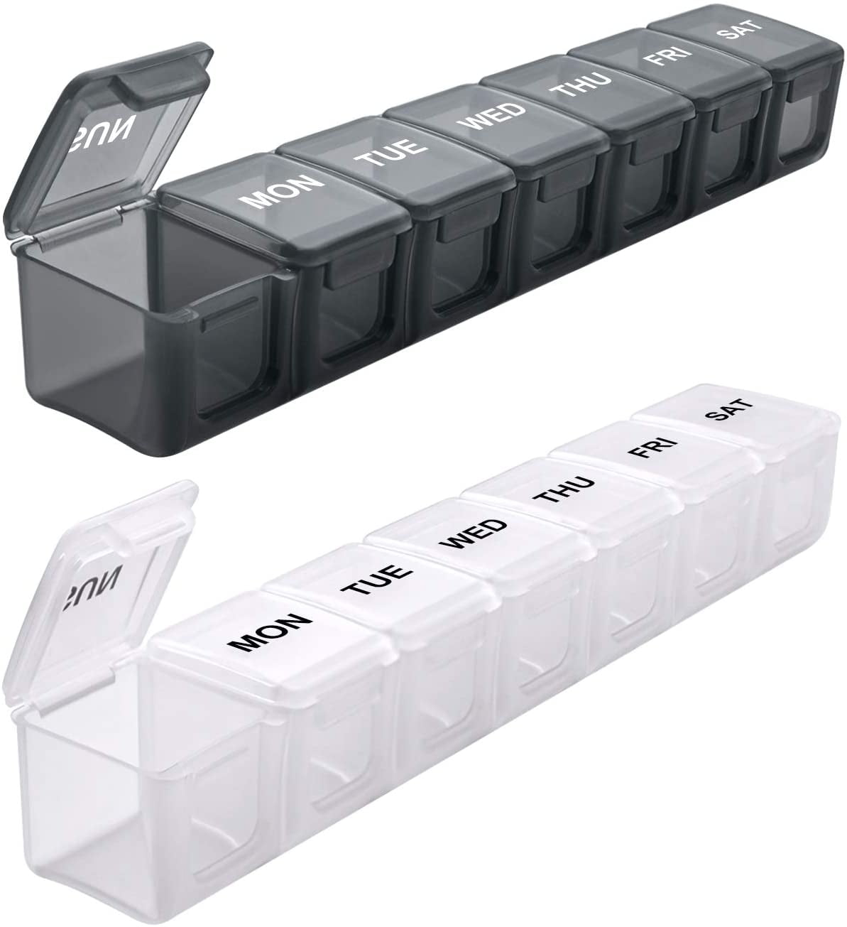 Xelparuc Extra Large Weekly Pill Organizer 2 PCS, Sukuos XL Daily Pill  Cases for Pills/Vitamin/Fish Oil/Supplements (Black and White) - Walmart.com