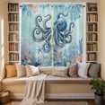 thumbnail image 2 of Coastal Octopus Blue Kitchen Curtains 63 Inch Length, Summer Beach Nautical Coral Starfish Tiers Curtains for Living Room Berdoom Bathroom, Light Filtering Drapes Window Treatment 2 Panels 42"Wx63"L, 2 of 8