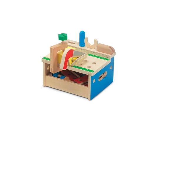 Banco De Herramientas De Madera De 32 Piezas De Melissa & Doug, Para Pequeños Constructores, Con Martillo, Destornillador Y Planos