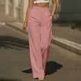thumbnail image 2 of Women's Solid Color Wrinkle-Free Pleated High Waisted Business Casual Wide Leg Dress Pants Pink L(L), 2 of 8