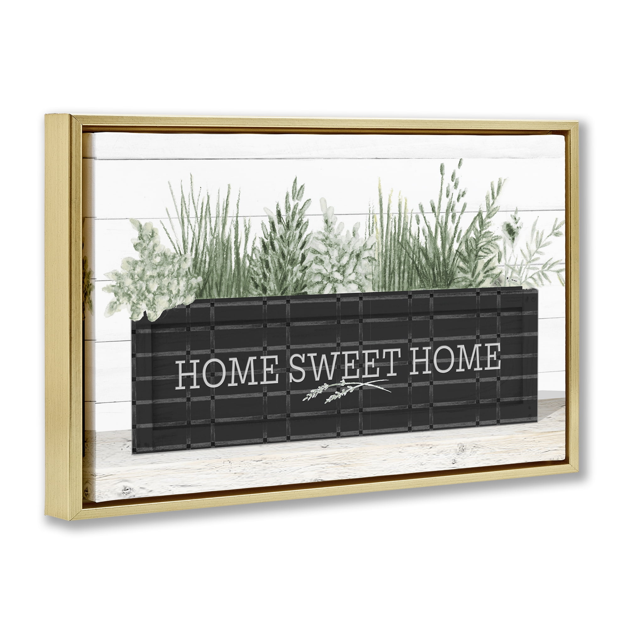 Stupell Industries Sweet Home Garden Box Botanical & Floral Painting Gold Floater Framed Canvas Art Print Wall Art, 25 x 17