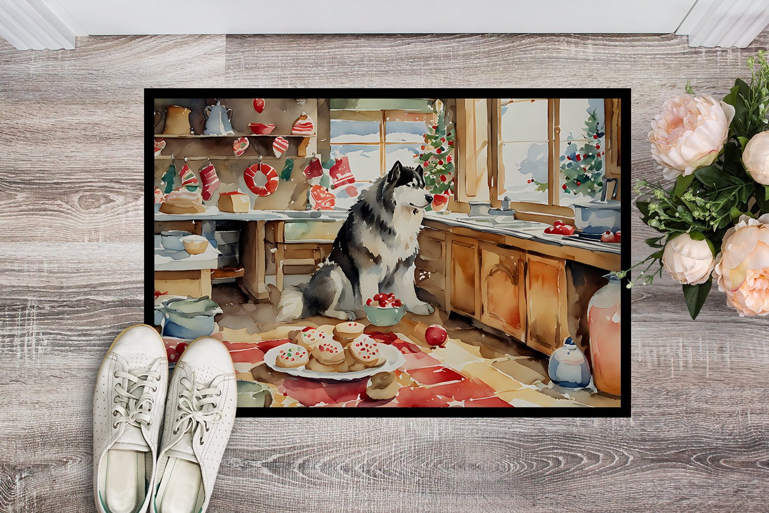 Carolines Treasures DAC3711MAT 18 x 27 in.  Alaskan Malamute Christmas Cookies Doormat