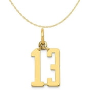 Carat in Karats 14K Yellow Gold Small Elongated Number 13 Pendant Charm With 10K Yellow Gold Lightweight Rope Chain Necklace 18''