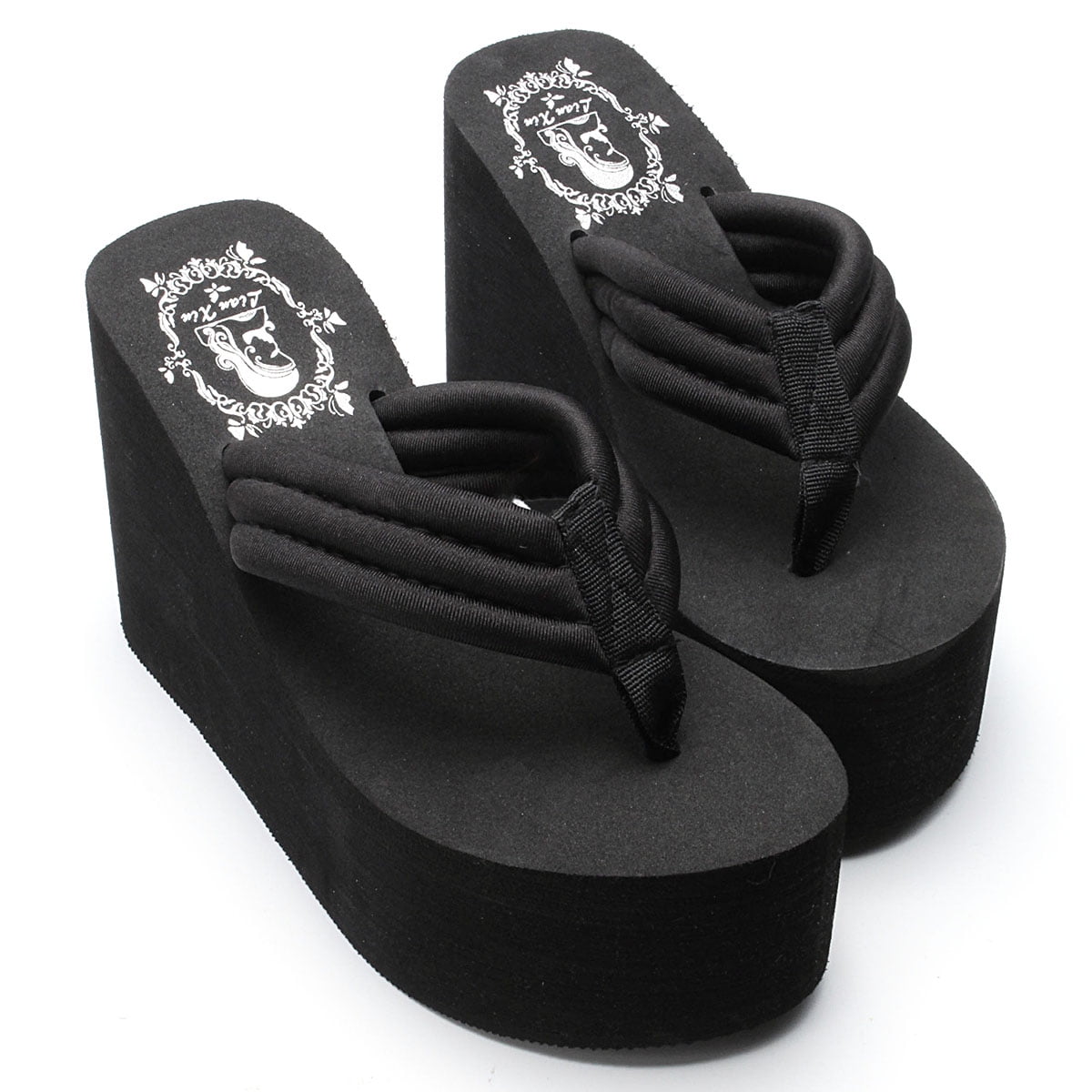 black high heel flip flops