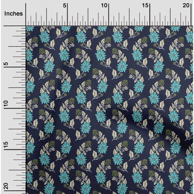 oneOone Cotton Poplin Fabric Leaves & Floral Block Printed Craft Fabric BTY 56 Inch Wide