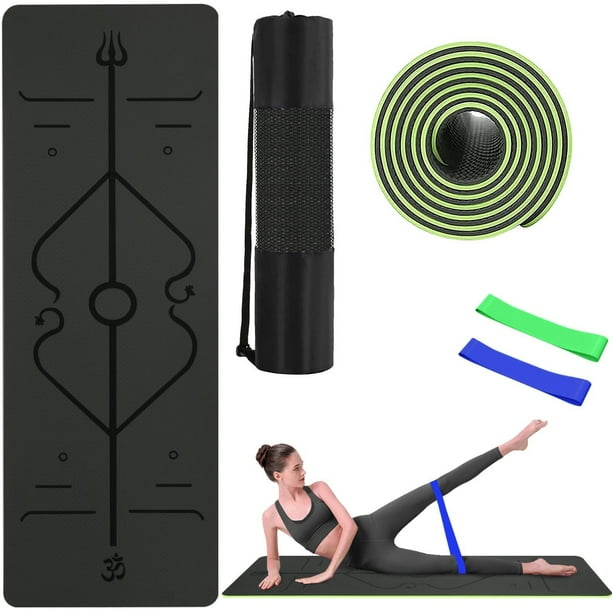 Tapete Yoga Antideslizantee de 183 x 61 x 0,6 cm de Grueso, tapete para Ejercicio Portátil, Tapete de Yoga PTE Dos Colores, para yoga, Pilates, Ejercicio, Yoga Mat con Líneas de Guía