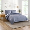 Gap Home Yarn Dyed Washed Chambray Stripe Reversible Organic Cotton Comforter Set, Full/Queen, Navy, 3-Pieces