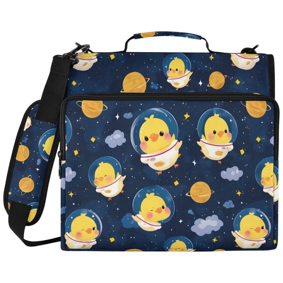 ALAZA Zipper Binder Cartoon Cat Astronaut Chicken Pattern 2 inch 3 Ring 500 Sheet Capacity Trapper Keeper File Folder Organizer Bag
