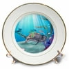 Mermaid swims with a dolphin underwater 8 inch Porcelain Plate cp-172228-1
