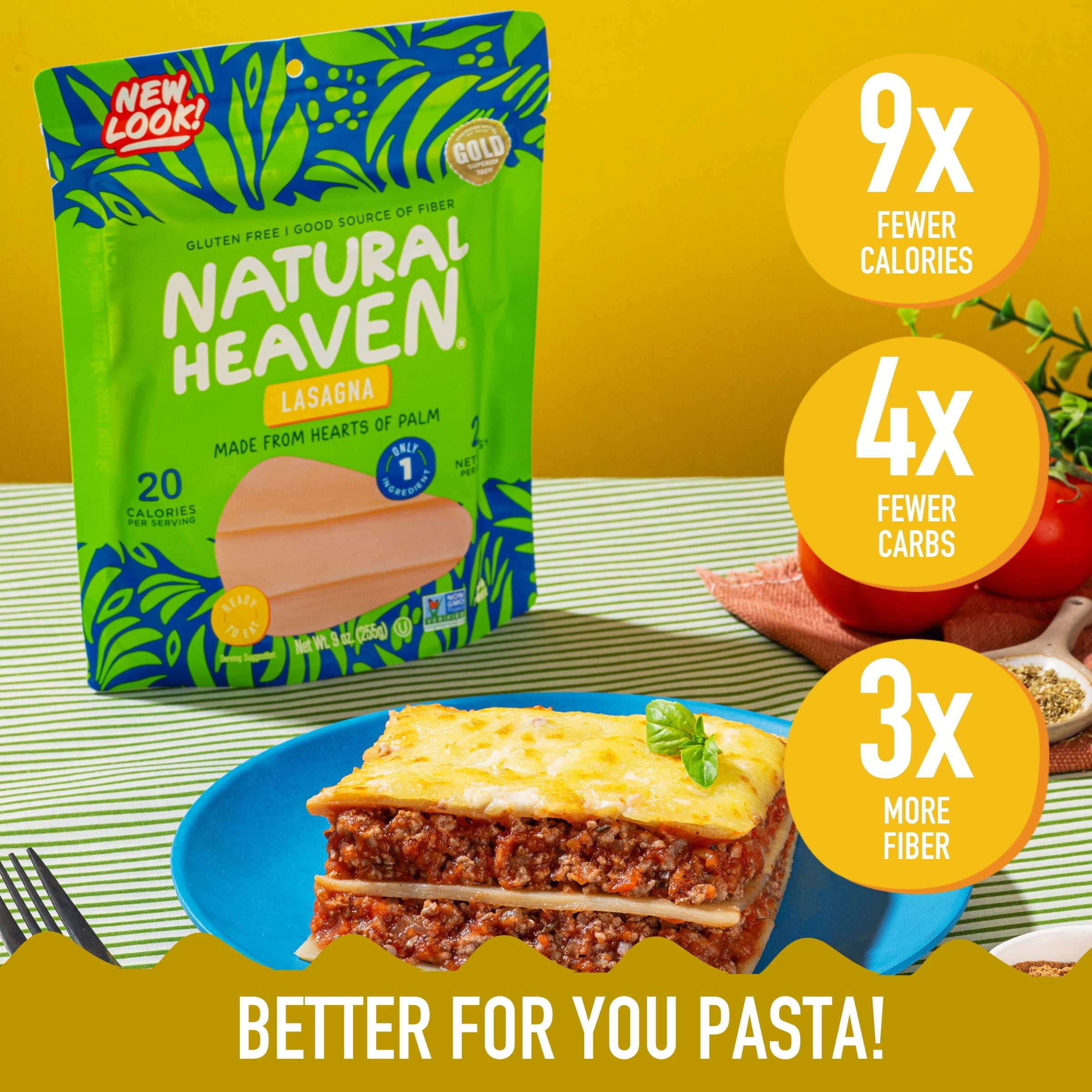 Natural Heaven - Hearts Of Palm Lasagna - 6 count, 54oz (255g) each - Low Carb, Gluten-Free & Good Source of Fiber