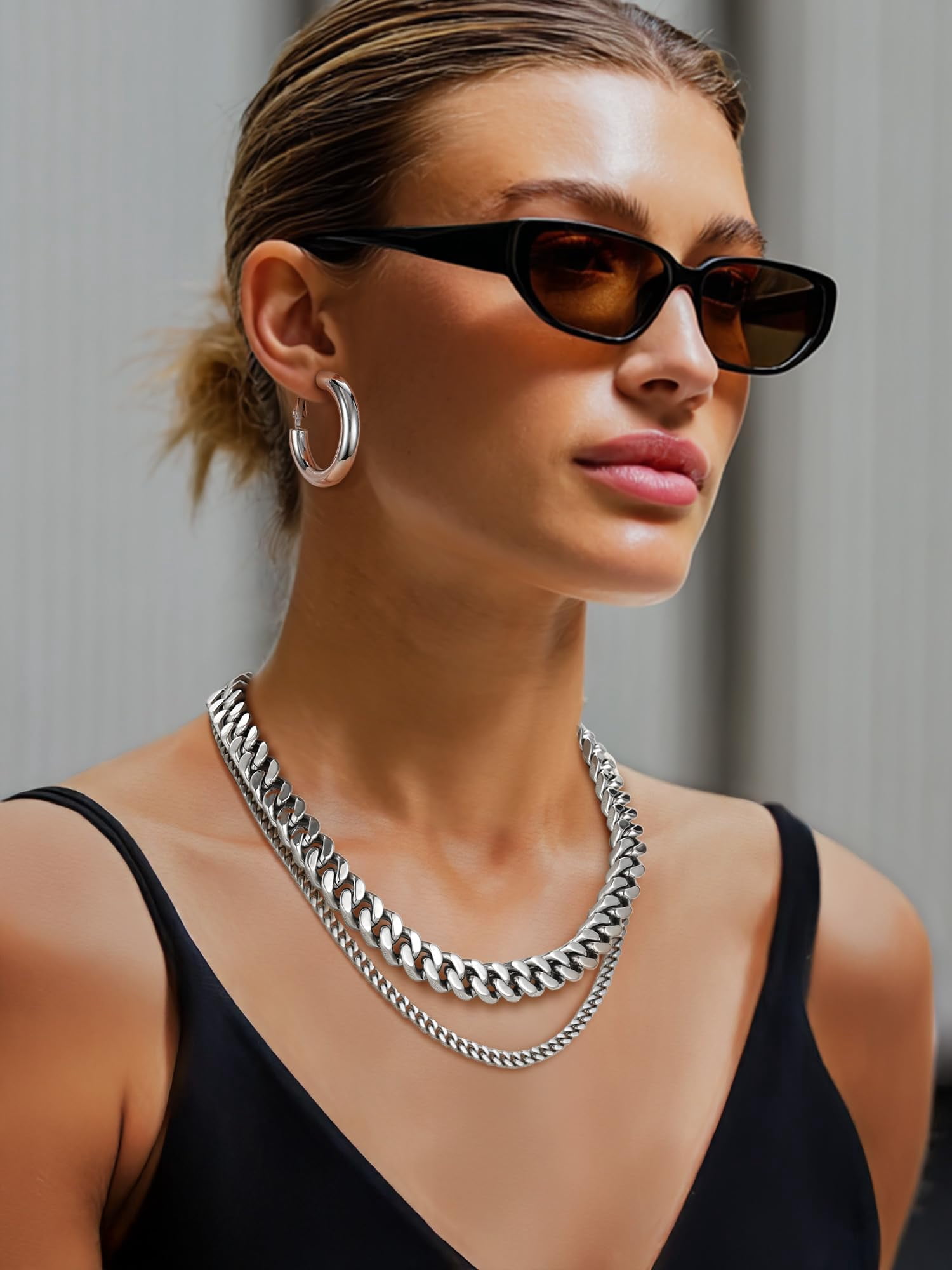 PROSTEEL Chunky Miami Cuban Link Curb Chain Necklace for Women Fashion Choker Stainless Steel Chain Jewelry Gifts 14mm 18 Inch Unisex Size