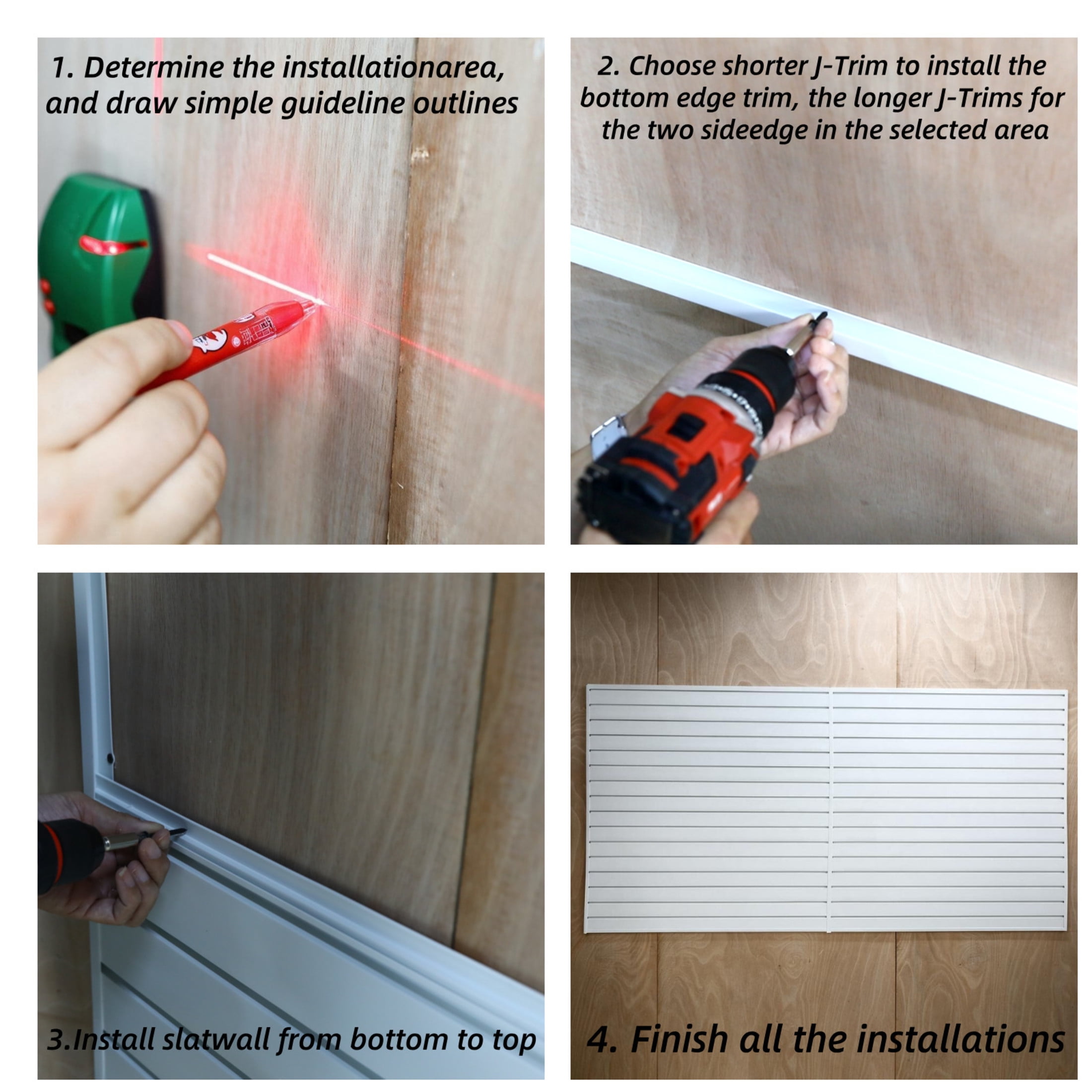 GDF Studio 4x8FT PVC Slatwall Panel Kit Garage Storage System with 24 Hooks, Lightweight Water-Resistant Panels, White