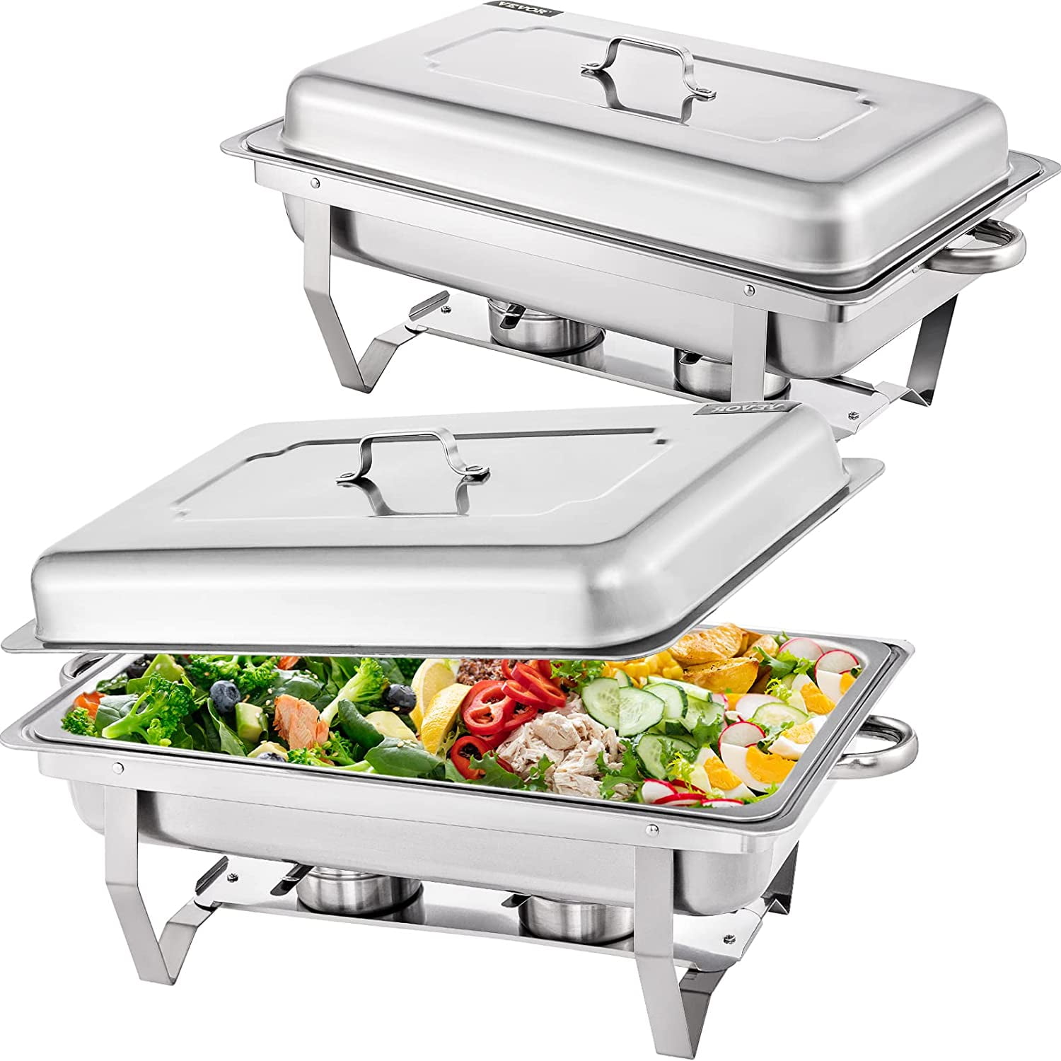 2 Pack Rectangular Stainless Steel Chafer Chafing Dish 9L 8QT 1/2 Size Buffet US 
