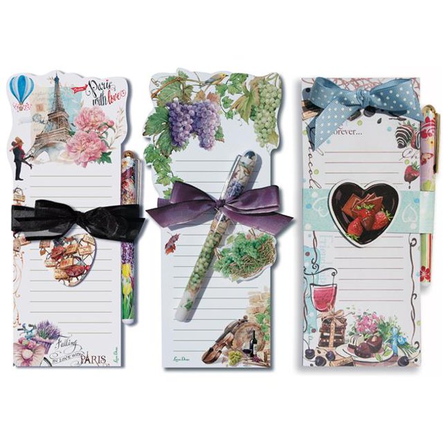 Lissom Design W21071 French Accents 3 Die-Cut Magnetic List Notepad Sets