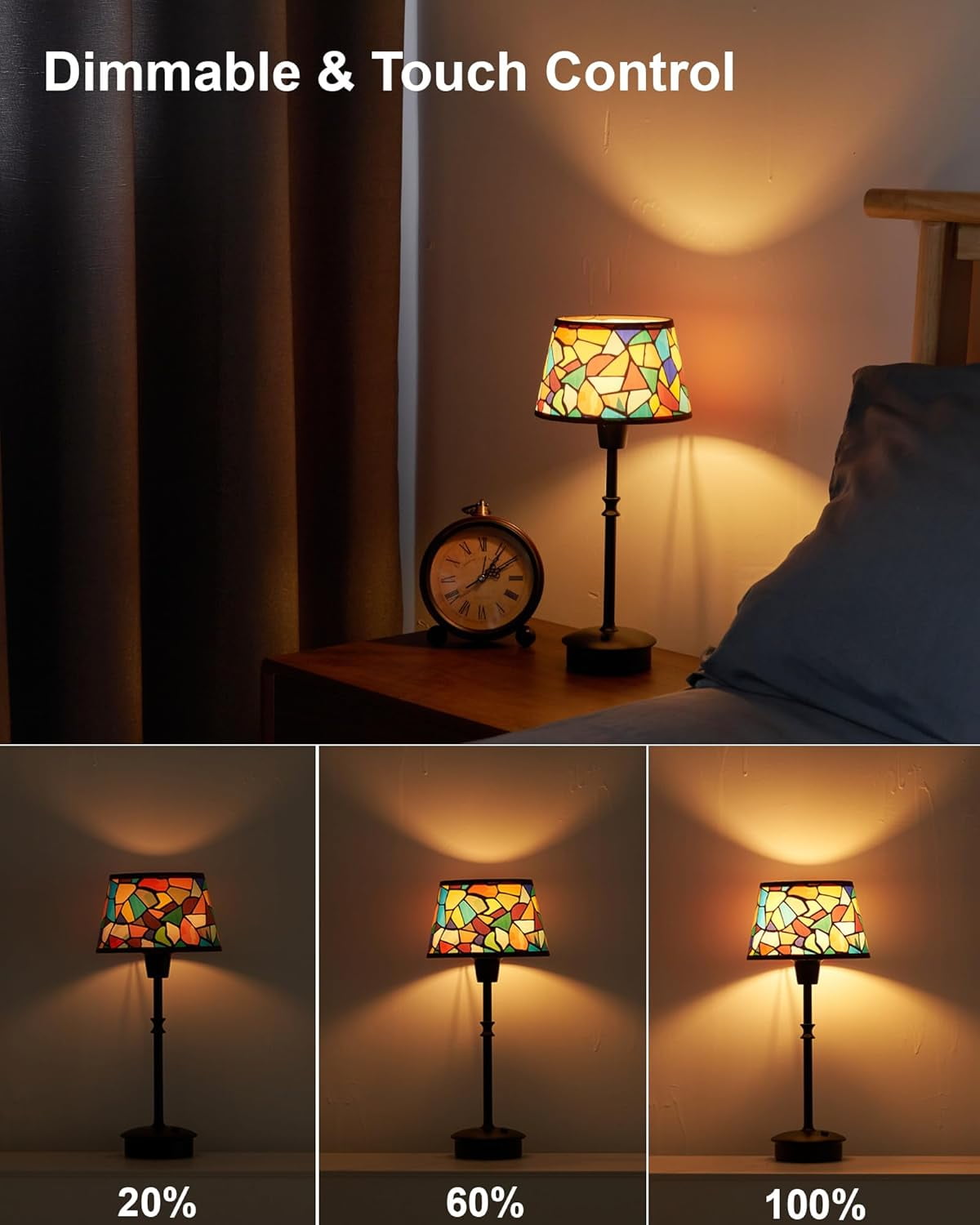 Rechargeable Cordless Table Lamp, Dimmable Touch Bedside Light, Warm Accent Ambient Lighting for Restaurant Bar Dining Patio