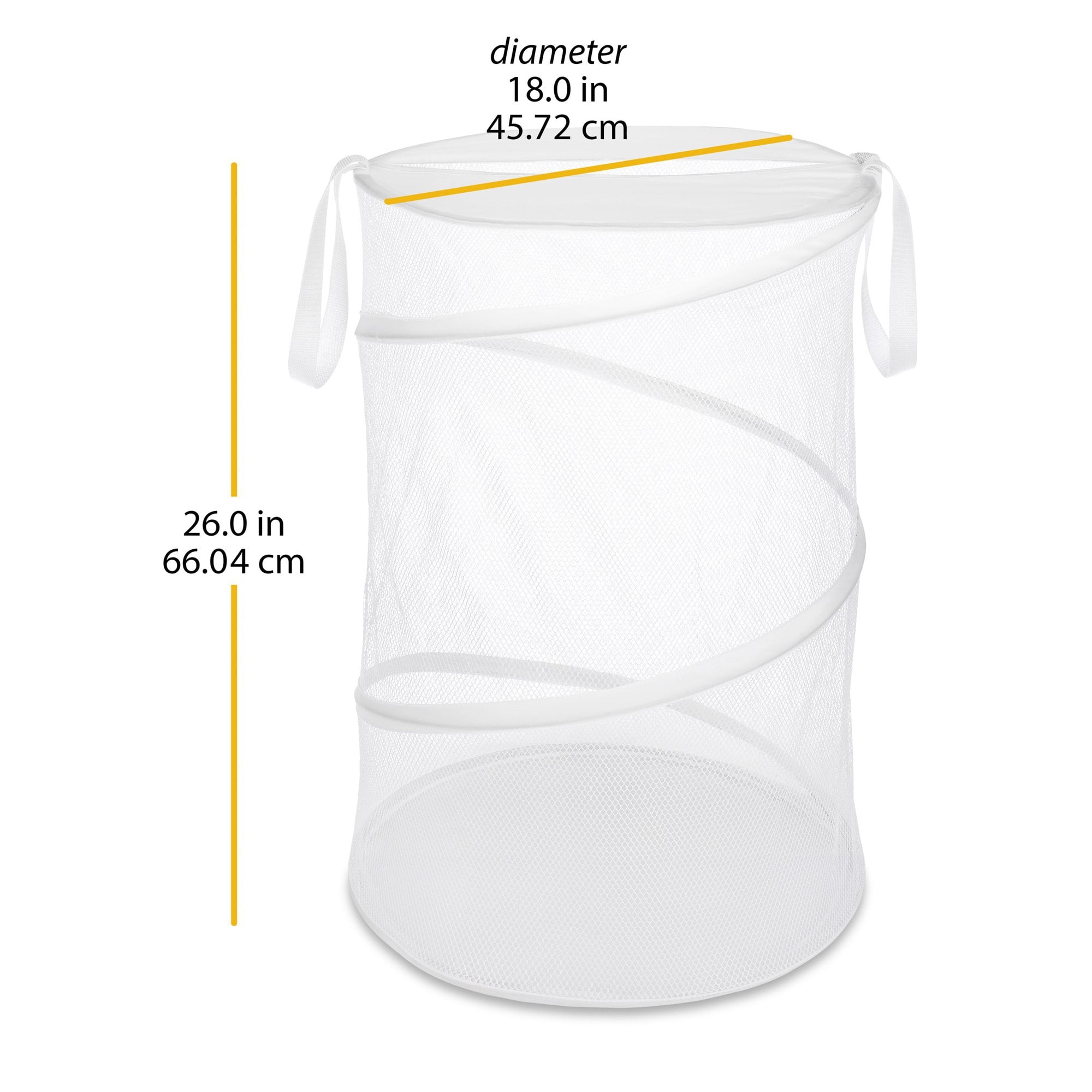 Collapsible Round Popup Laundry Hamper, White Foldable Mesh Laundry Basket with Reinforced Carry Handles Solid Bottom