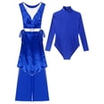thumbnail image 3 of Kaerm Women Liturgical Worship Dance Outfit Top Metallic Split Lace-Up Sides Tunic with Loose Pants Set Blue XL, 3 of 6