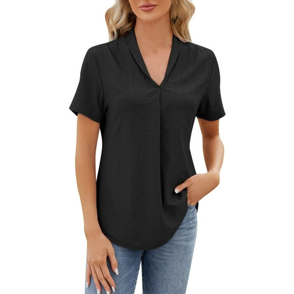 YOUSNH Womens Solid Color Large Loose Round Neck Funny Printed Short Sleeved T Shirt T-shirts for Women 2024 Black S