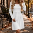 thumbnail image 6 of Tumotour Plus Size Fall Dress for Women's Solid Color Square Neckline High Waisted A-Line Mini Dress knitted Long Sleeve Slim T-Shirt Dress, 6 of 10