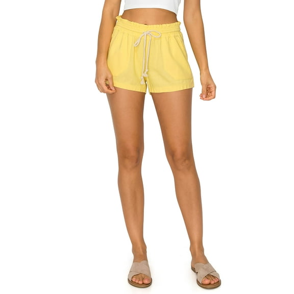 Cali1850 Women's Casual Linen Shorts - Drawstring Smocked Waist Oceanside Lounge Beach Printed Pants with Pockets