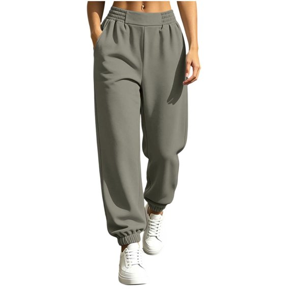 Levmjia Women's Solid Color Jogger Pants High Waisted Drawstring Elastic Waist Casual Sweatpants with Pockets Tapered Cuffed Lounge Pants