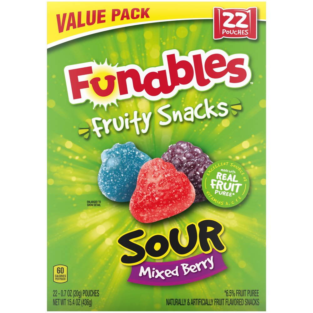 Funables Berry Sours Fruit Snacks, 15.8 Oz, 22 Count